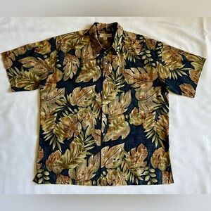 Tori Richard Size XL Floral Bronze Hawaiian Shirt Cotton Lawn Made In Hawaii